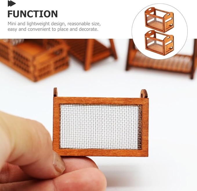 Yardwe Miniature Wooden Basket Hanging Planter Dollhouse Accessories Hollow Wire Frame Storage Model for Mini Doll Home Decor 1.25 Inch