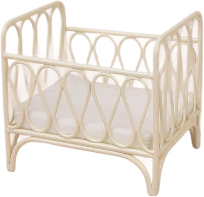 Dollhouse Bed, 1/12 Scale Metal Doll House Bed, Miniature Beds for Dollhouse, Miniature Baby Crib Cradles for