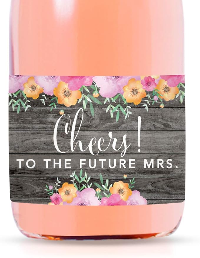 Andaz Press Mini Champagne Wine Bottle Labels, Cheers! to The Future Mrs., Rustic Gray Wood Floral Flowers, 20-Pack, Mini Champagne Favor Gift Stickers Bridal Shower Bachelorette