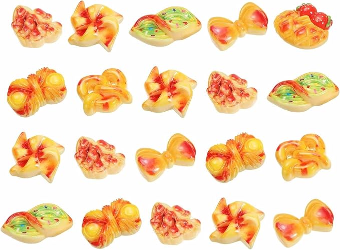 Dollhouse Miniature Food, Cute Mixed Bow Tie Bread Figures Toys Mini Resin Foods Trinkets for Pretend Play Kitchen Cooking Game & Doll House Decor (Mixing Colors, 20pcs)