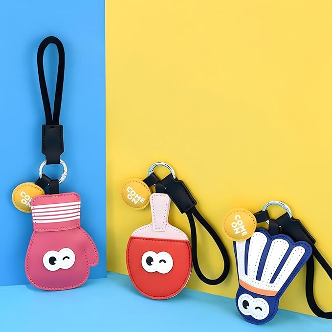 MemeChic Table Tennis Paddle Keychain ，Mini PU Leather Ping Pong Bag Racket Bag Backpack Charm & Car Keychain Holder, Unique Sporty Keychains Gift for Men Women