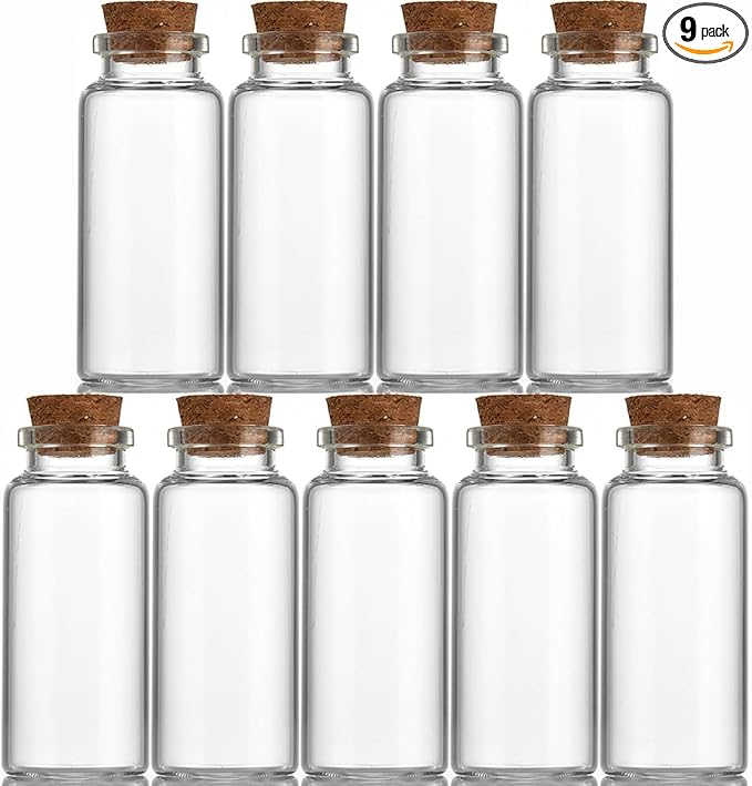 9 pcs 30ml Small Glass Bottles with Cork Stopper,Spell Jars,Decorative Bottle,Vials Jars,Wishing Bottle Potion Bottles 30x70mm(1.18x2.76inch)