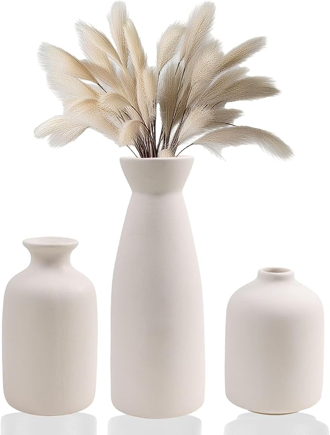 White vase Set of Three, Bohemian Style vases,Small Flower vases for Home Decoration,entryway Table Decor，Living Room, Bedroom, Dining Table Decorations, Fireplace, and Entrance Decorations. (White)