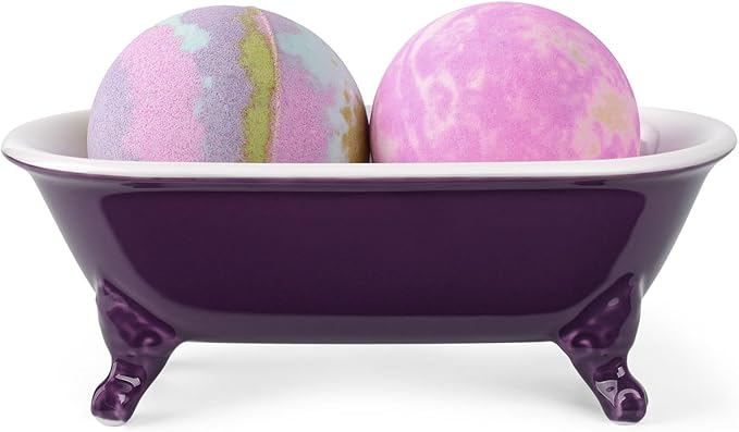 NEWHENGS 6.5" Ceramic Mini Decorative Clawfoot Bathtub Bar Soap Dish, Kitchen Sponge Holder and Shower Tray for Bathroom, 1 Pack(Plum)