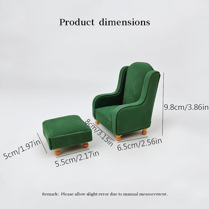 Funky Mini Home Miniature Dollhouse Armchair & Ottoman Set - 1:12 Scale Green Dollhouse Furniture, Festive Decor & Perfect Birthday for Collectors (Green)