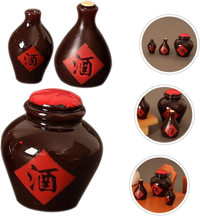 SUPVOX Miniature Wine Jar Models for Dollhouse Decoration Realistic Tiny Jar Decor Accessories 3 Pieces Resin Wine Bottles for Mini Scenes and Photo Props