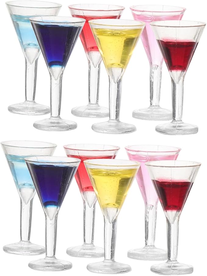 Yardwe 12pcs Miniature Cocktail Doll House Accessories Realistic Mini Wine Glasses for Dollhouse Decor for Creative Mixed Color