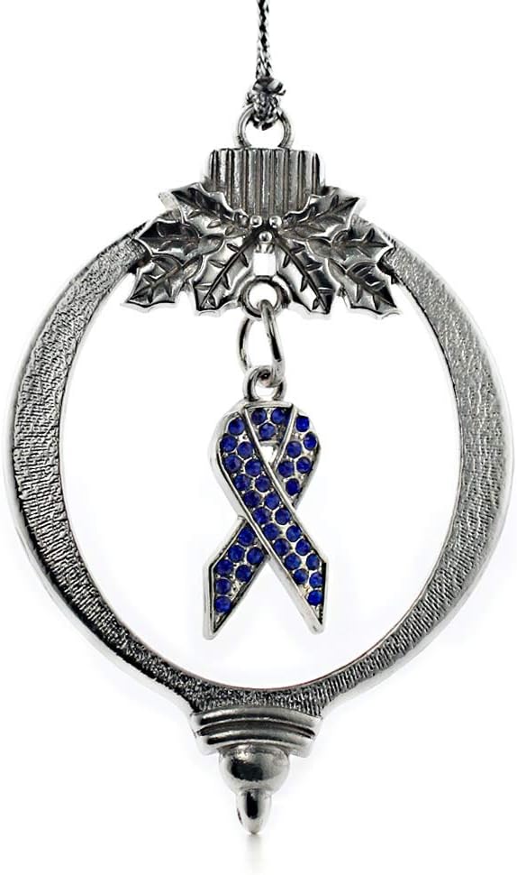 Inspired Silver - Blue Ribbon - Silver Christmas Ornament - Unique Charm Christmas Tree Ornament - Holiday Hanging Decoration