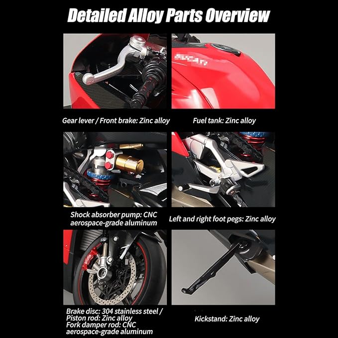 1/7 Scale Alloy Dynamic Motorcycle Model with Ignition System and Smoke Spray, Die-cast Motorcycle Gift for Adult Collectors & Enthusiasts