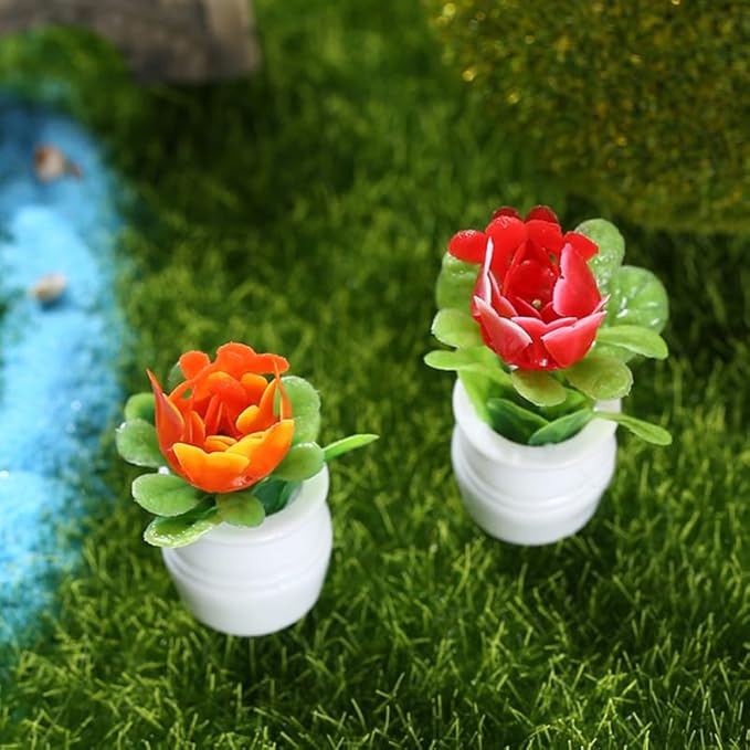 LALADEFIEE Miniature Flower Pots 5Pcs Dollhouse Accessories Tiny Potted Plant Models Realistic Resin Bonsai Decorations for Dollhouse Tabletop Micro Landscape