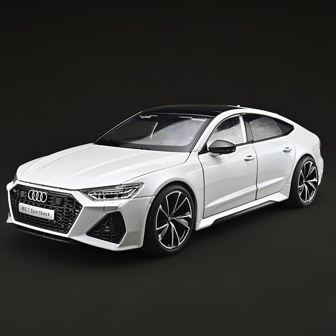 Model Car Kits for Adult 1/18 Diecast Cars Compatible with Audi RS7 Sportback Car Collection,Remote Control Key Version Metal Toy Cars with Lights and Sounds,Toy Cars for Boys Age 4-7（White）