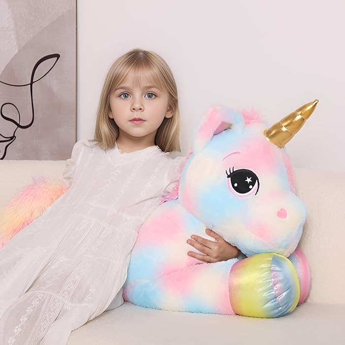 44 Inch Giant Color Unicorn Stuffed Animal Pillow, Cute Soft Big Unicorn with Rainbow Wings Large Plush Toy, Gifts for Girlfriend Girl Boy Kids Christmas Birthday Valentines
