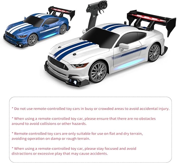 1:24 Scale RC Drift Car, 30KM/H 4WD 2.4GHz Remote Control Cars with LED Light, Racing and 4 Drifting Wheels, High Speed RC Racing Cars Perfect Toy Gift for Teen Adults