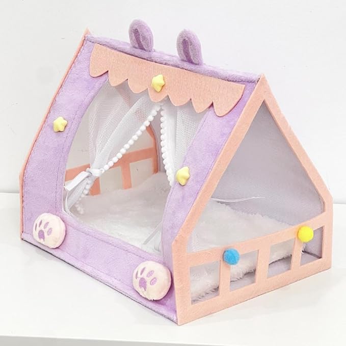 Mini Bed for Dolls and Stuffed Animals, Doll Tent Bed, Miniature Play Furniture Accessories for Dollhouse Bedroom Patio Garden, Decorative Toy for Toddler Girls Pretend Play, Style B