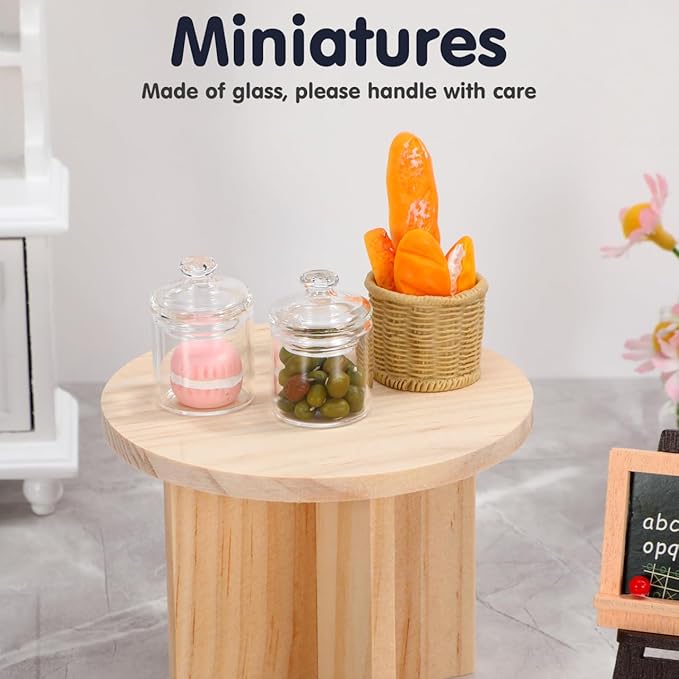 2 Pcs Miniature Glass Jars with Lids Doll House Decor 1 12 Scale Mini Model Storage Tank Realistic Miniature Glass Canisters for Dollhouse Accessories 1.02X0.78X0.78 Inch