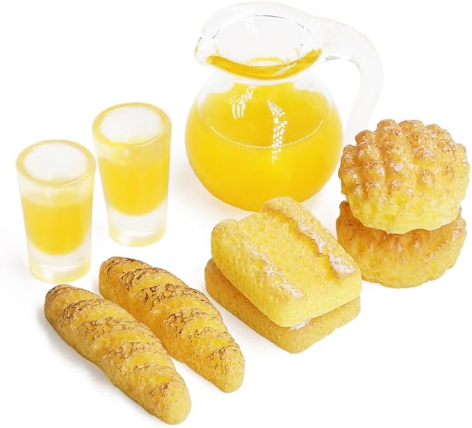 Odoria 1/12 Miniature Orange Juice Pitcher and Bread 6Pcs Miniatures Dollhouse Decoration Accessories Doll House Accessory