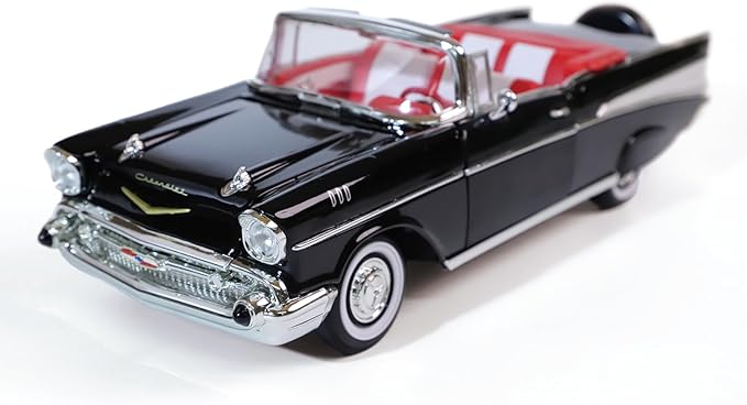 1957 Chevrolet Bel Air Alloy Collector Model Car - 1:18 Scale Classic Replica with Chrome Accents, Opening Doors & Display Base - Iconic American Golden Age Sedan Model（Black）