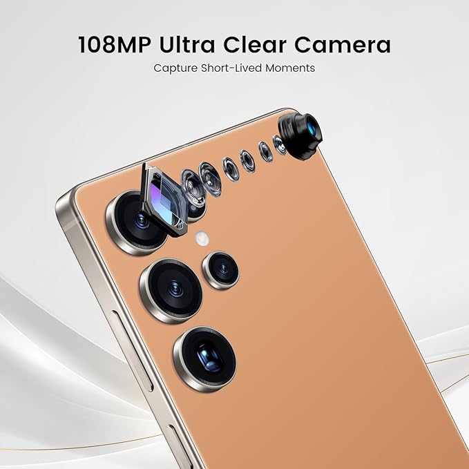 Bnjbmj I25 Ultra Flagship Killer Smartphone - Snapdragon 8 Gen 3, 16GB+512GB, Massive 6.99" FHD+ Display, 108MP+68MP Pro Cam, 7000mAh 2-Day Battery, Android 14, Includes Stylus Pen (Titanium Orange)