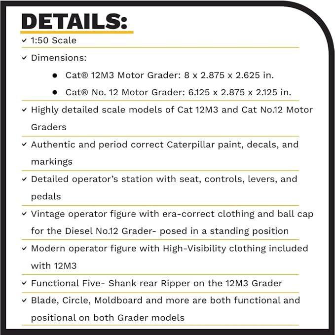 Diecast Masters 1:50 Caterpillar Diesel No. 12 and 12M3 Motor Grader, Evolution Series Cat Truck | Scale Model Collectible Construction Trucks Truck, 85560