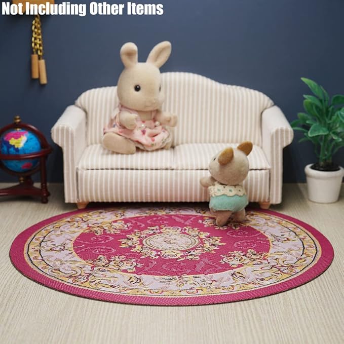 Odoria 1/12 Miniature Round Rugs and Carpet Dollhouse Decoration Accessories, Rose Red