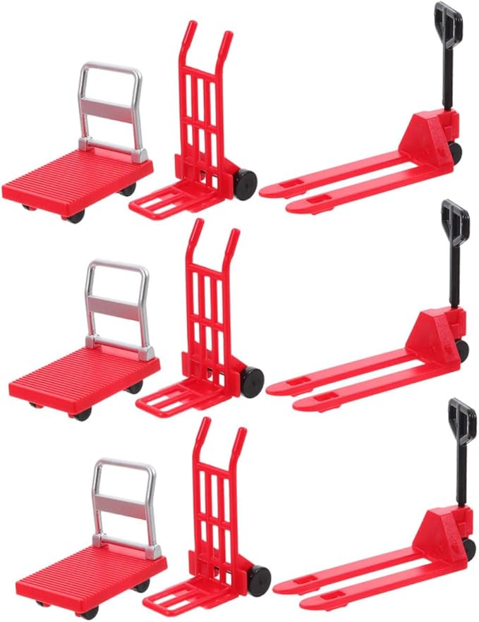 VICASKY 3sets Miniature Construction Tool Models Platform Trolley and Forklift Cart for Boys and Girls Learning Play Realistic Miniature Moving Props for Interactive Fun