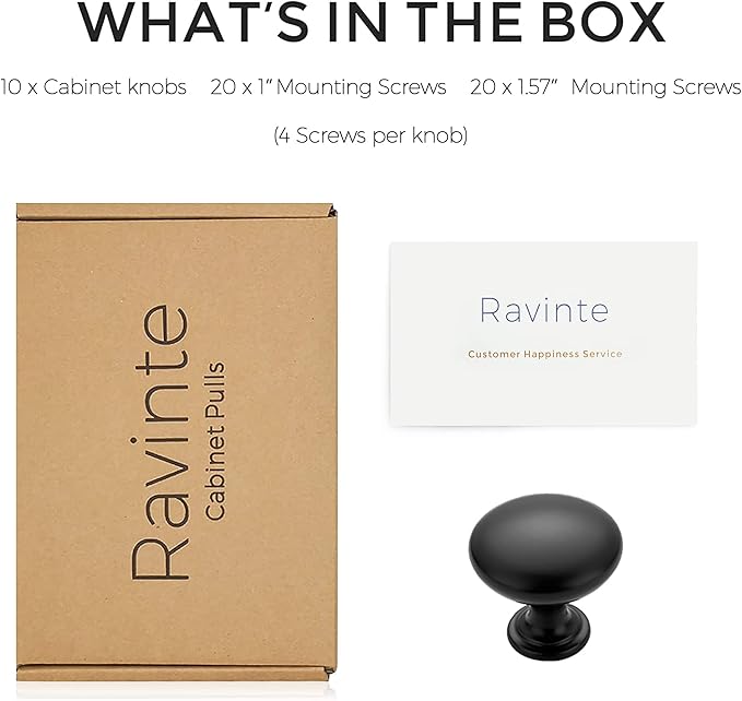 Ravinte 10 Pack Matte Black Round Zinc Cabinet Knobs for Kitchen Bathroom Closet Dresser Cabinets