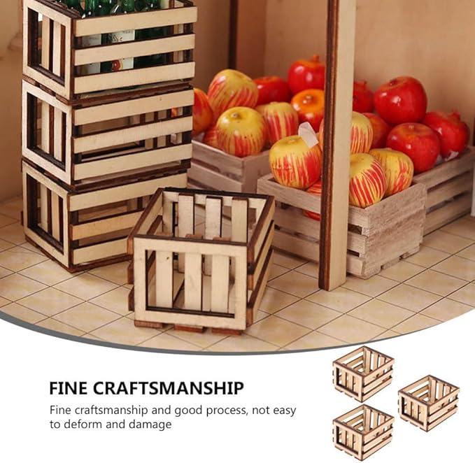 3Pcs Miniature Wooden Milk Crate Dollhouse Fruit Basket Mini Storage Box for Dollhouse Fairy Garden Accessories Micro Landscape Decor