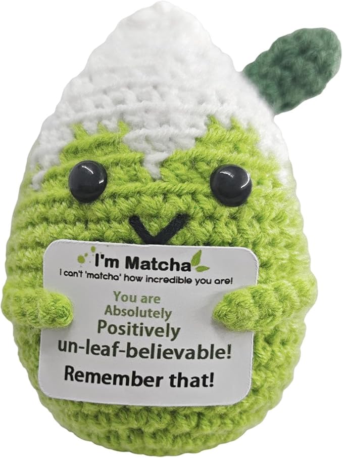 Fouliki Mini Matcha Crochet Gift,Cute Handmade Positive Crochet,Birthday Gifts for Women Men Presents,Handmade Emotional Positive Crochets Matcha Decor,Office & Home Decor