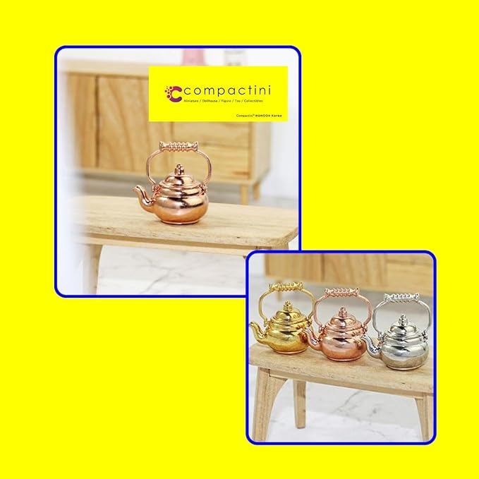 Miniature Set 1:12 Scale Models Dollhouse Accessory Coffee Pot Cup Beverage Bottle Kettle (Alloy Kettle Bronze)