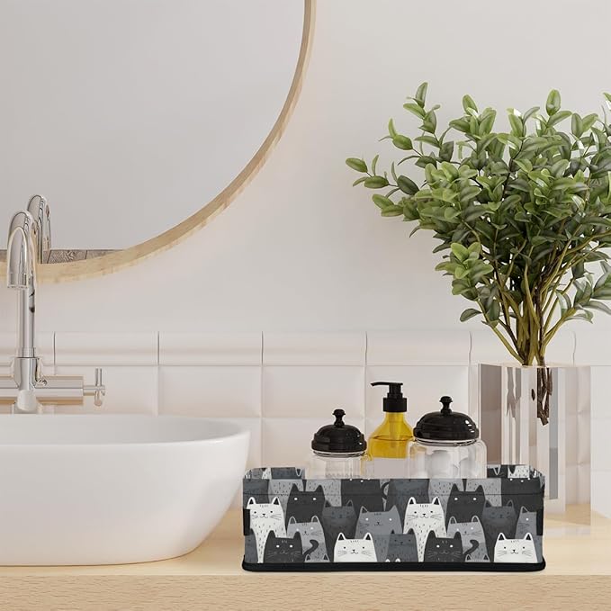 Funny Cats Bathroom Storage Baskets Waterproof Bathroom Counter Organizer Decorative Toilet Paper Storage Basket for Organizing for Bathroom Living Room Decor
