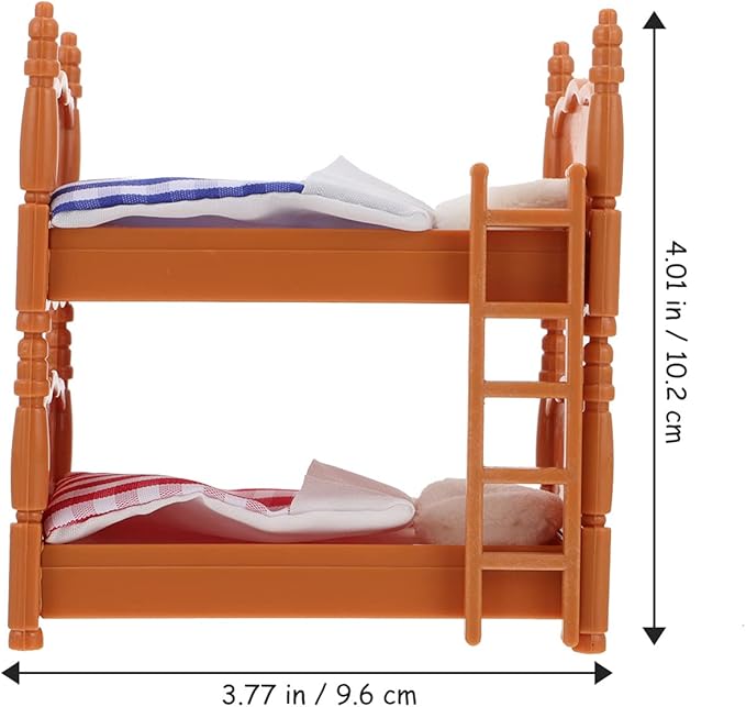 Veemoon 2 Packs Dollhouse Bed Miniature Furniture Bunk Mini Dollhouse Bedroom Accessories Calico Bed Ornaments DIY Doll House Room Decor Set 1: 12 Scale House Furniture, PVC