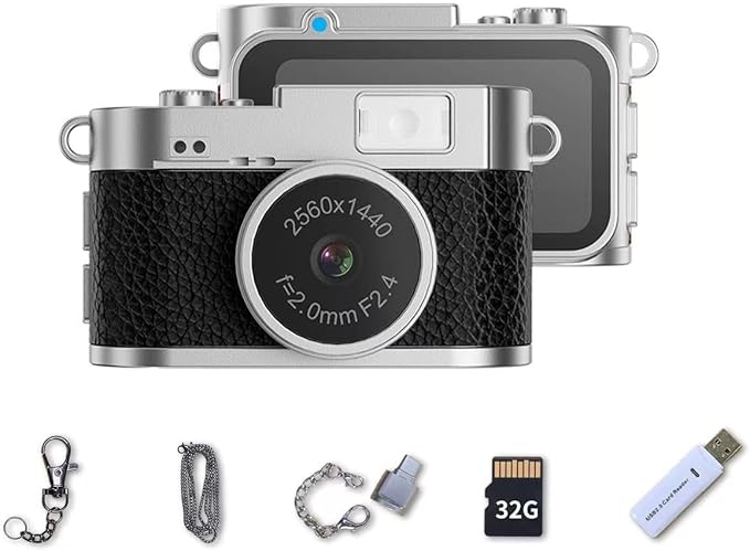 LKT Mini Keychain Camera, Pocket-Size Mini Camera, 2K Digital Tiny Cameras with 32GB Card, Cool Gadgets Video Recorder Collectible Gift for Travel, Party and Vlog