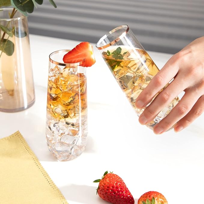 Ciaell 24 Pack Rose Gold Plastic Champagne Flutes - 9 Oz Disposable Champagne Glasses - Stemless Mimosa Glass for Parties & Weddings & Birthdays