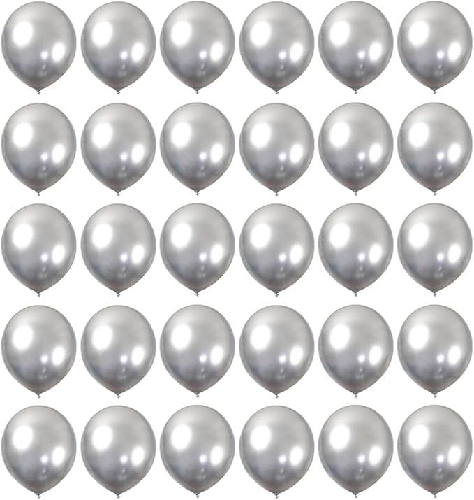 5 inch Metallic Silver Balloons, 100 pcs Thick Chrome Birthday Latex Helium Balloon (Metallic Silver)