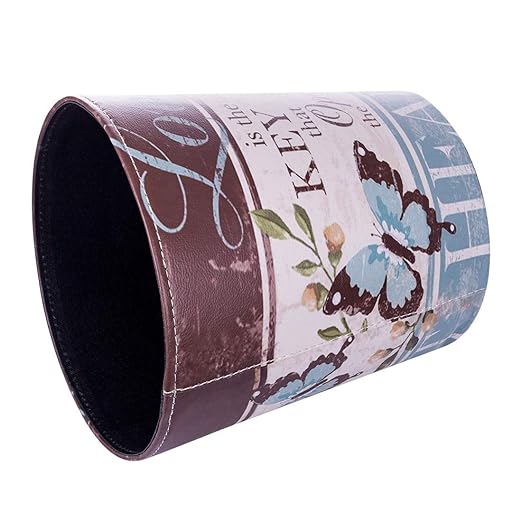 Scakbyer Leather Trash Can, Retro Decorative Waste Basket, 10L Capacity Small Waste Paper Basket, Waterproof Garbage Can for Bathroom, Bedroom, Office, Kitchen and Living Room - Butterfly