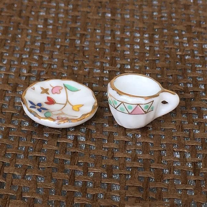 Dollhouse Decoration Accessories, 1:12 Dollhouse Miniature 15 Pcs Porcelain Tea Sets Mini Food Toy Model (A)