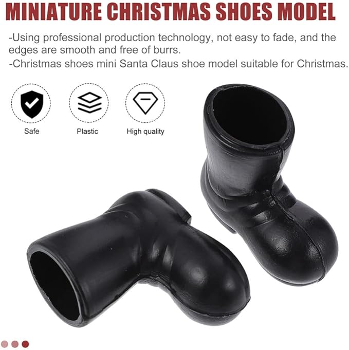 Ipetboom Mini Santa Boots - 7 Pairs Christmas Small Gnome Shoes Gnomes Santa Claus Tiny Boot Model for Crafts - Black Plastic Doll Shoes for Christmas Decor Dollhouse Ornaments Costume Accessories