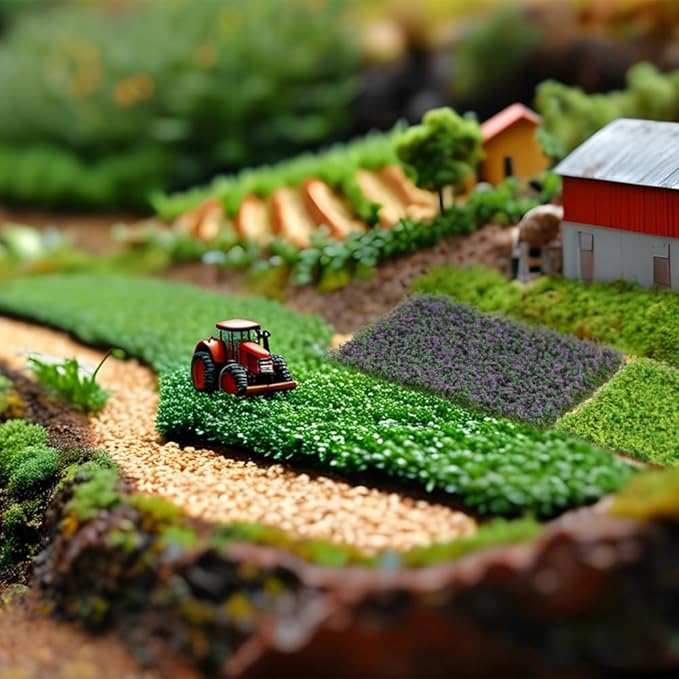 Hagao Mini Flower Cluster Model for Train Landscape Railroad Scenery Sand, Green & Purple, 2PCS