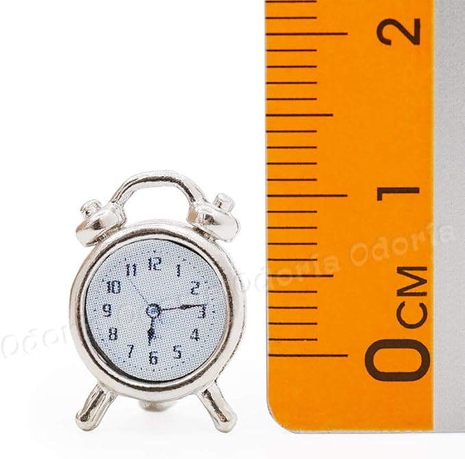 Odoria 1:12 Miniature Alarm Clock Dollhouse Decoration Accessories, Silver