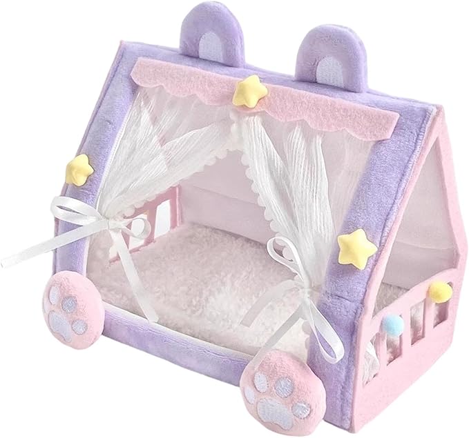 Mini Bed for 10cm Dolls and Stuffed Animals, Doll Tent Bed, Miniature Play Furniture Accessories for Dollhouse Bedroom Patio Garden, Decorative Toy for Toddler Girls Pretend Play, Style A