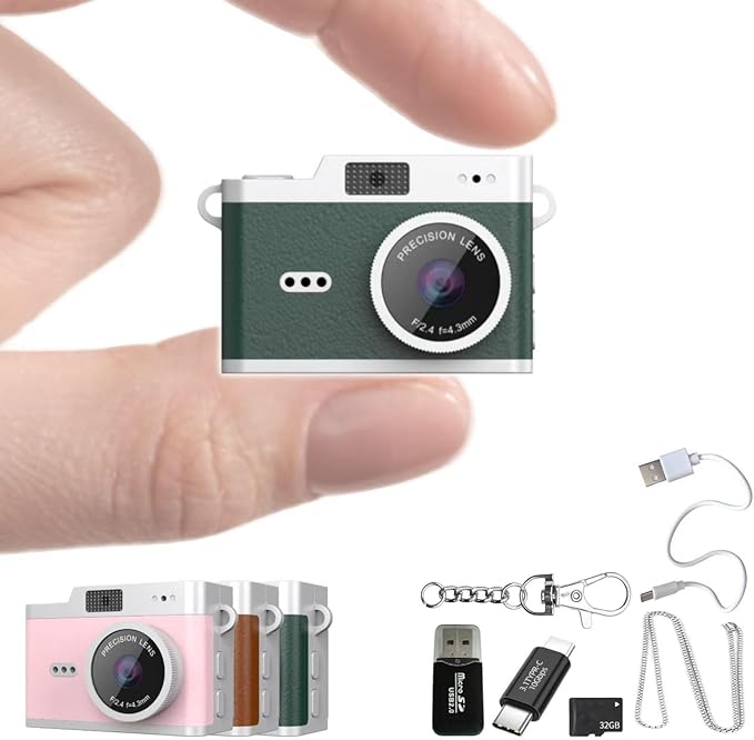 SUMUYO Mini Keychain Camera,1080P Tiny Digital Camera,Pocket Video Recorder with 32GB Card,Fun Funny Gifts for Kids & Adults Stocking Stuffers for Travel,Birthdays Gadgets (Green)