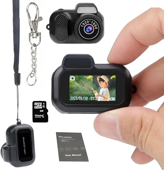 Galatee Keychain Camera, 1080P mini Pixel, Micro mini DV/Camcorder, Portable Chain with Eight Filters, Long Battery Life for Indoor and Outdoor use (128G)