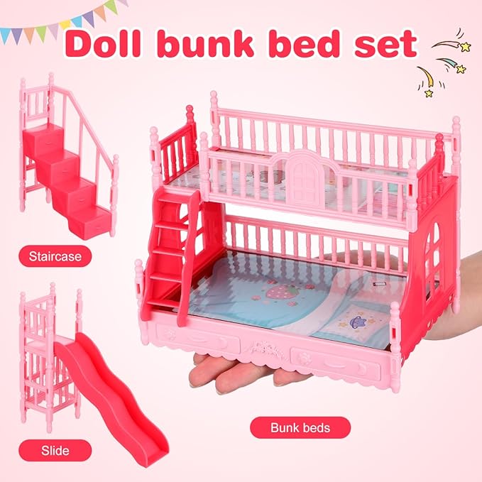 TOYANDONA Doll Bunk Bed Set Doll House Furniture Bunk Bed Ornament Miniatures Mini House Decoration Model Accessory Toy