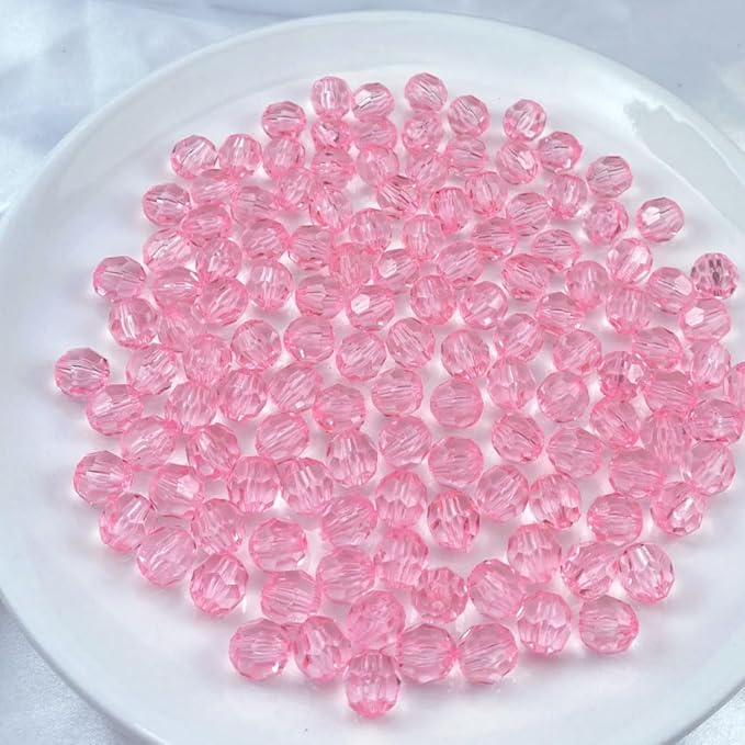 Jmassyang 200 Pieces 10mm Acrylic Round Faceted Beads Loose Crystal Plastic Spacer Beads Colorful with Hole for Jewelry Making DIY Bracelet Necklace Earring Keychain(Pink)