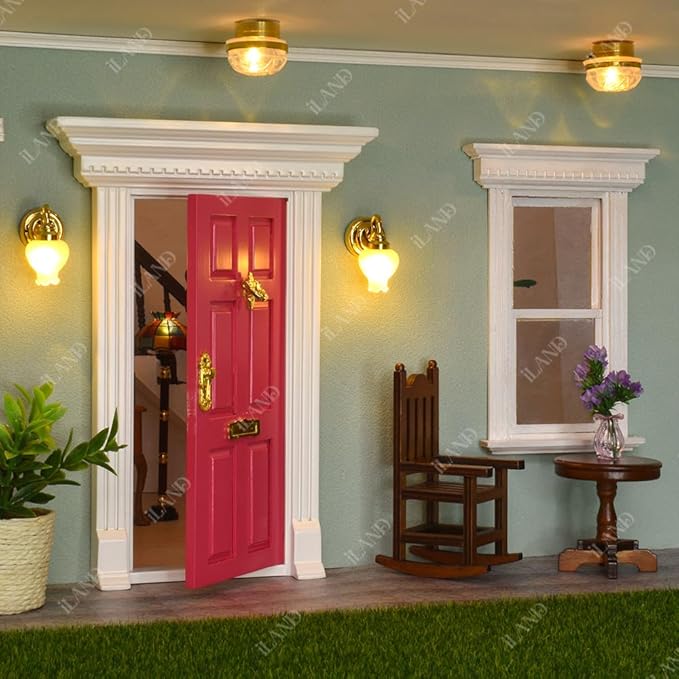 iLAND Dollhouse Door on 1:12 Scale, Miniature Door w/Handle & Knocker (Neoclassical Mini Door)