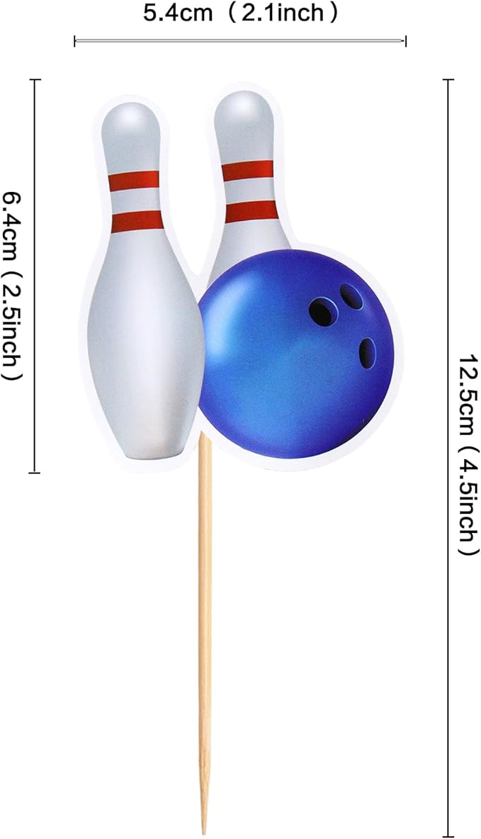 Ercadio 24 Pack Double Sided Bowling Cupcake Toppers Sports Bowling Cupcake Picks Bowling Birthday Cake Decorations Baby Shower Bowling Sports Theme Party Cake Decorations