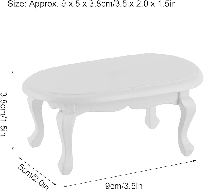 Miniature Dollhouse Furniture Table Wooden, Mini Wooden Coffee Table Simulated Furniture Model for 1:12 Doll House Accessories White Miniature Table 3.5 x 2.0 x 1.5in