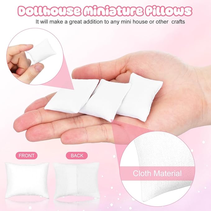 1:12 Scale Miniature Dollhouse Pillows Cozy Tiny Sofa Cushion Models Soft Cloth White Decorative Pillows for DIY Projects Mini Furniture and Home Decor Accessories (6pcs)