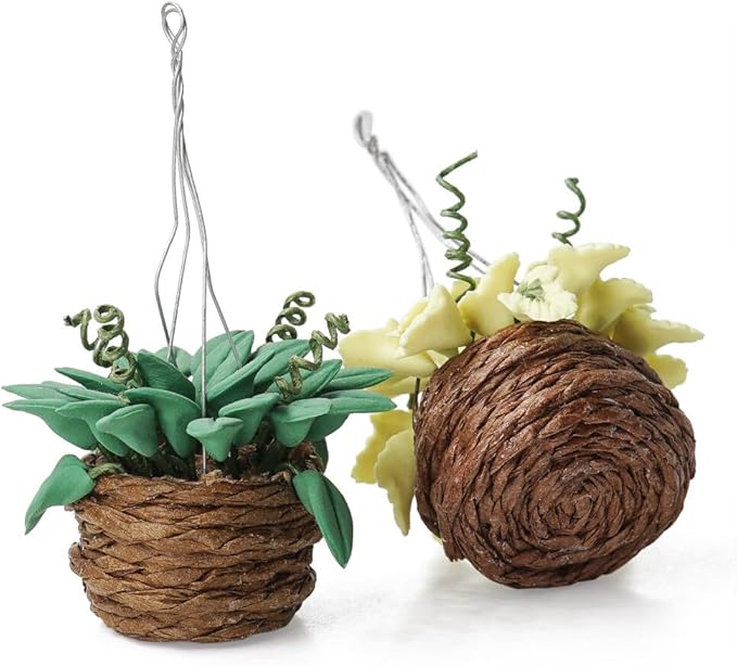 Odoria 1/12 Miniature Hanging Plants Mini Tiny Potted Plant Miniatures Dollhouse Decoration Accessories Doll House Accessory, 2Pcs