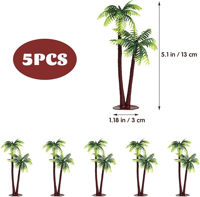 BESPORTBLE Palm Tree Decor Simulation Tree Miniature Tree Landscape Fish Tank Landscaping Plant Tree Prop Model Decoration 5Pcs (Green)